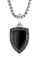 Shield Amulet, Sterling Silver with Black Onyx & Black Diamonds